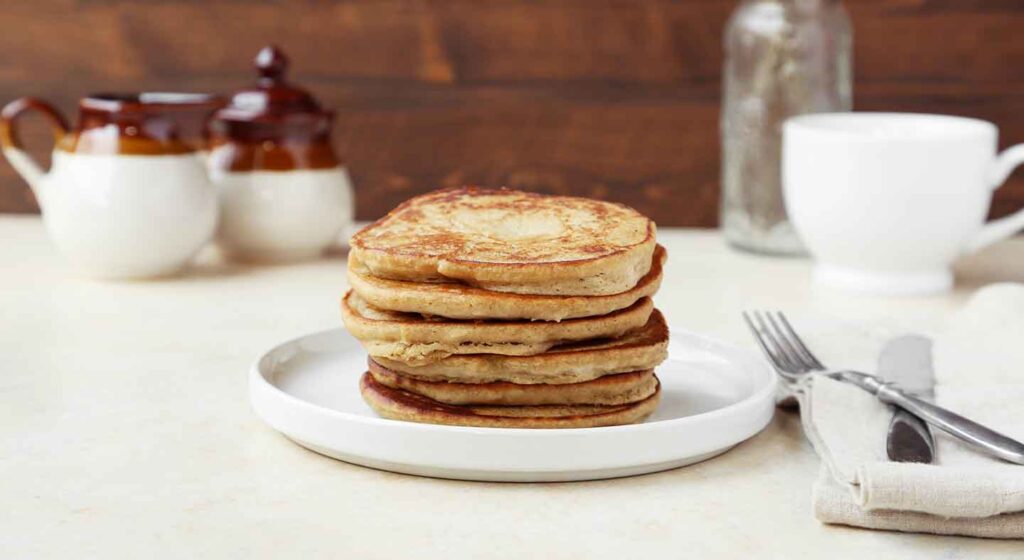 Teff Pancakes stacked on a plate
