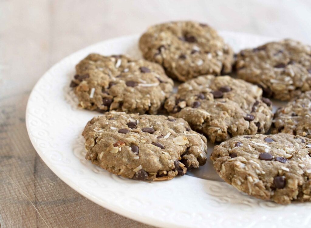 Plate of Vegan Chocolate Chip Pecan Cookies