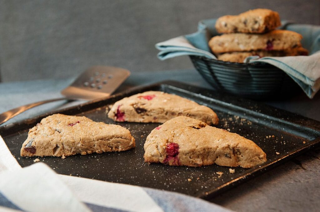 Cranberry and Teff Scones on baking tray