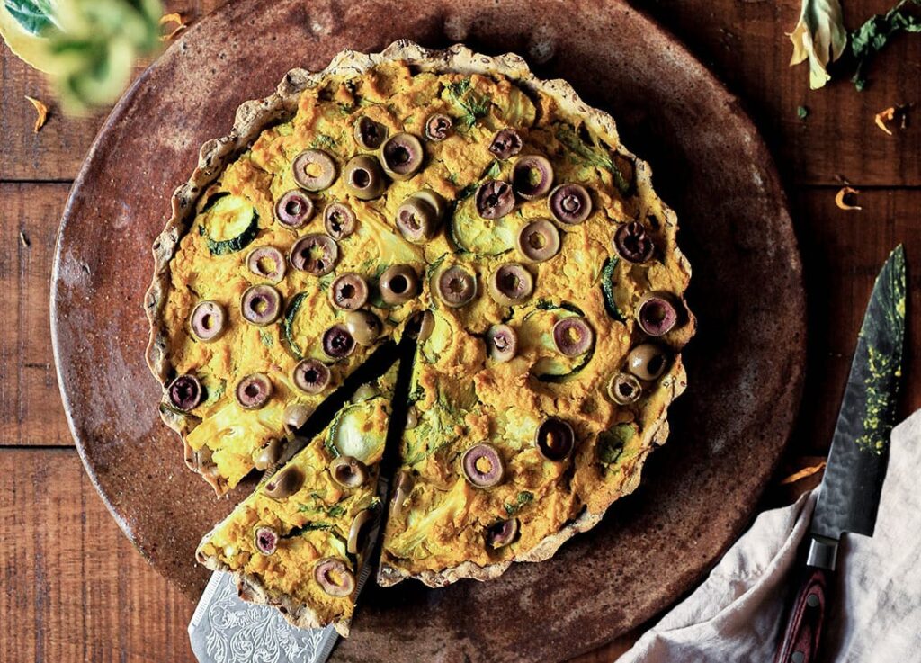 Vegan Quiche with Gluten-Free Crust being served