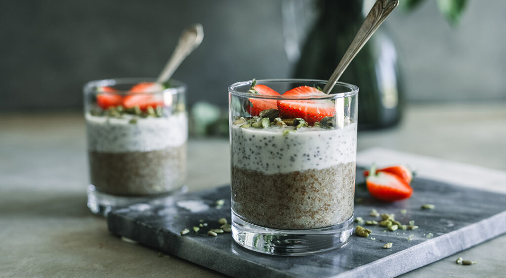 Gluten-Free Parfait topped with strawberries