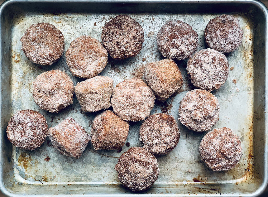 Gluten-Free Apple Cider Donut Muffins on baking tray