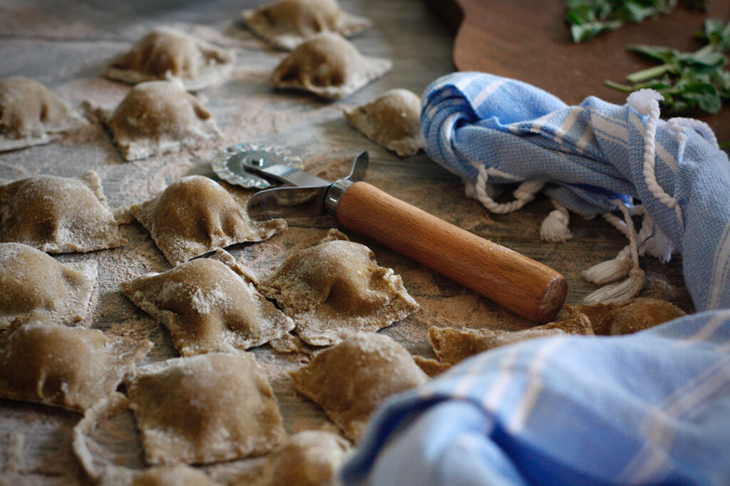 Gluten-free pasta dough on baking tray