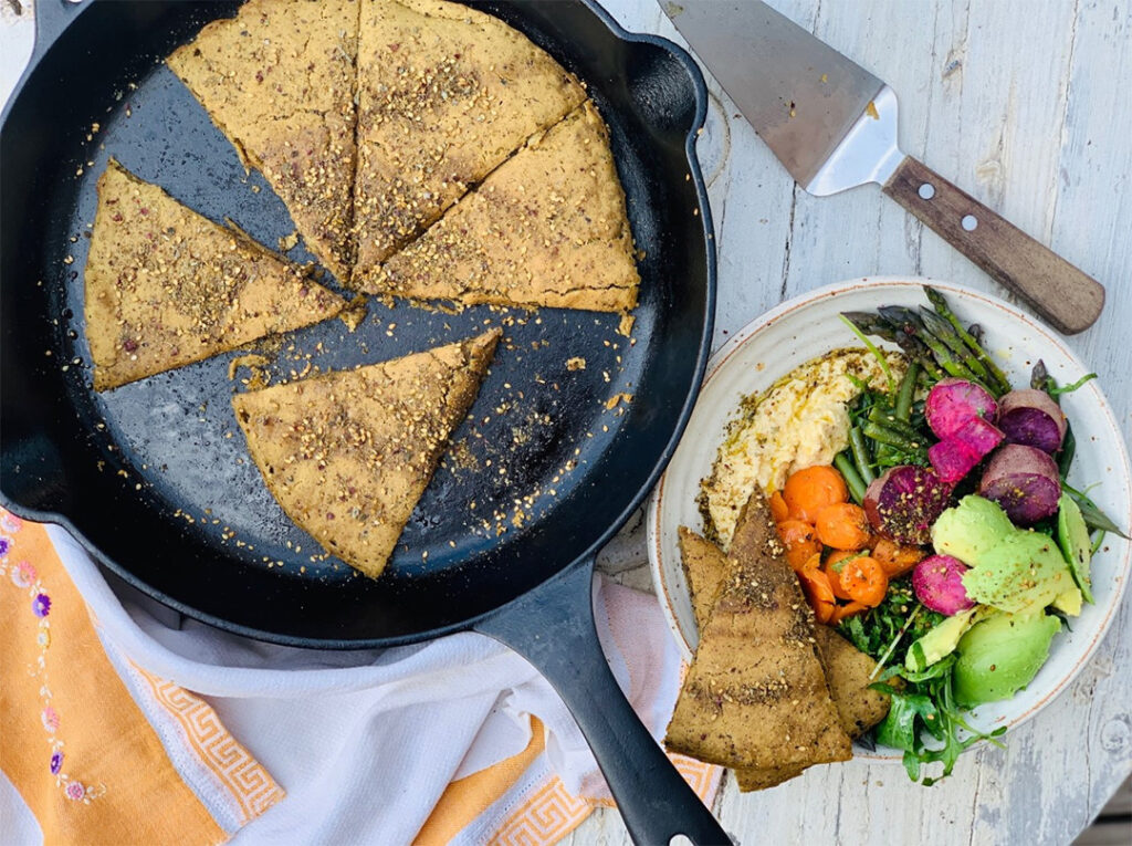 Teff & Chickpea Zaatar Flatbread in pan