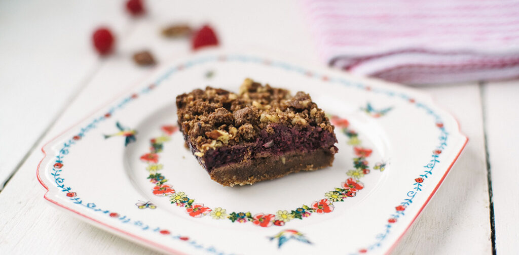 Gluten-Free Raspberry Teff Bars displayed on plate