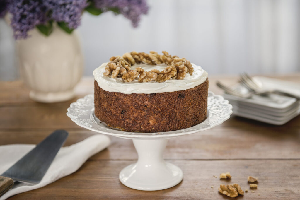 Gluten-Free Carrot Cake displayed on platter