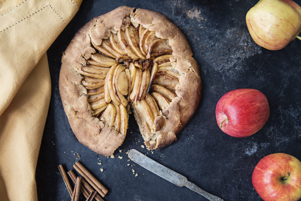 Gluten-Free Apple Galette with slice missing