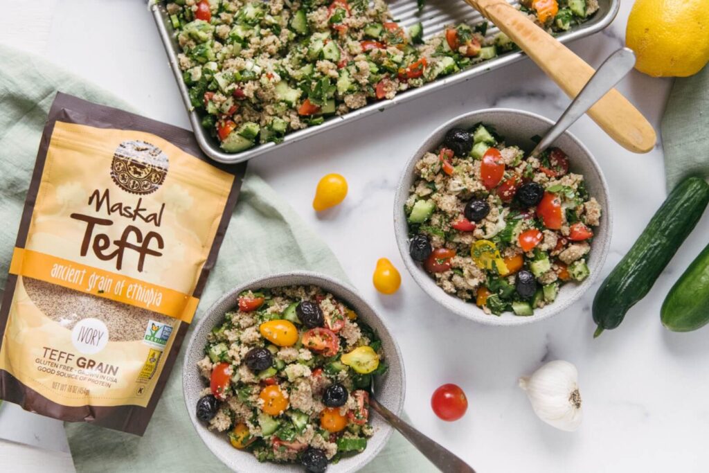 Teff Gluten-Free Tabbouleh Salad displayed in bowls