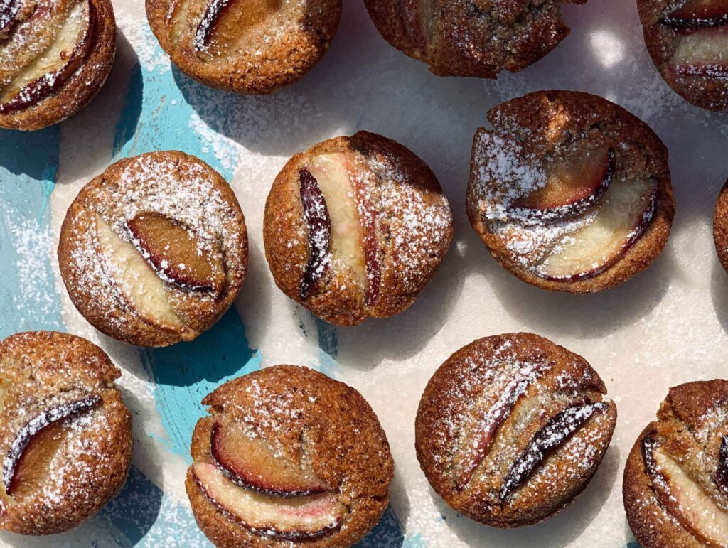 Gluten-Free Plum Friands on tray