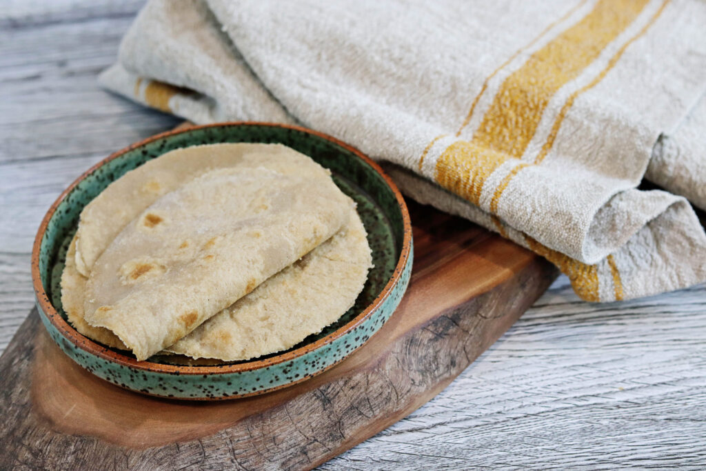 Gluten-Free Soft Teff Tortillas in small pan