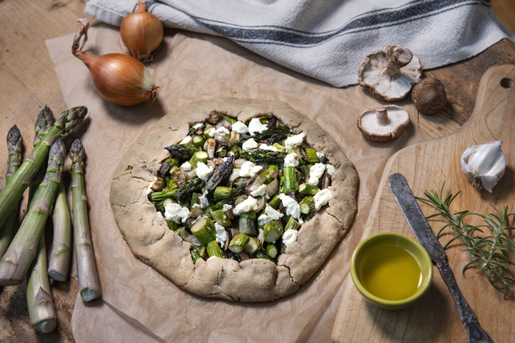 Gluten-Free Asparagus Galette displayed on counter top